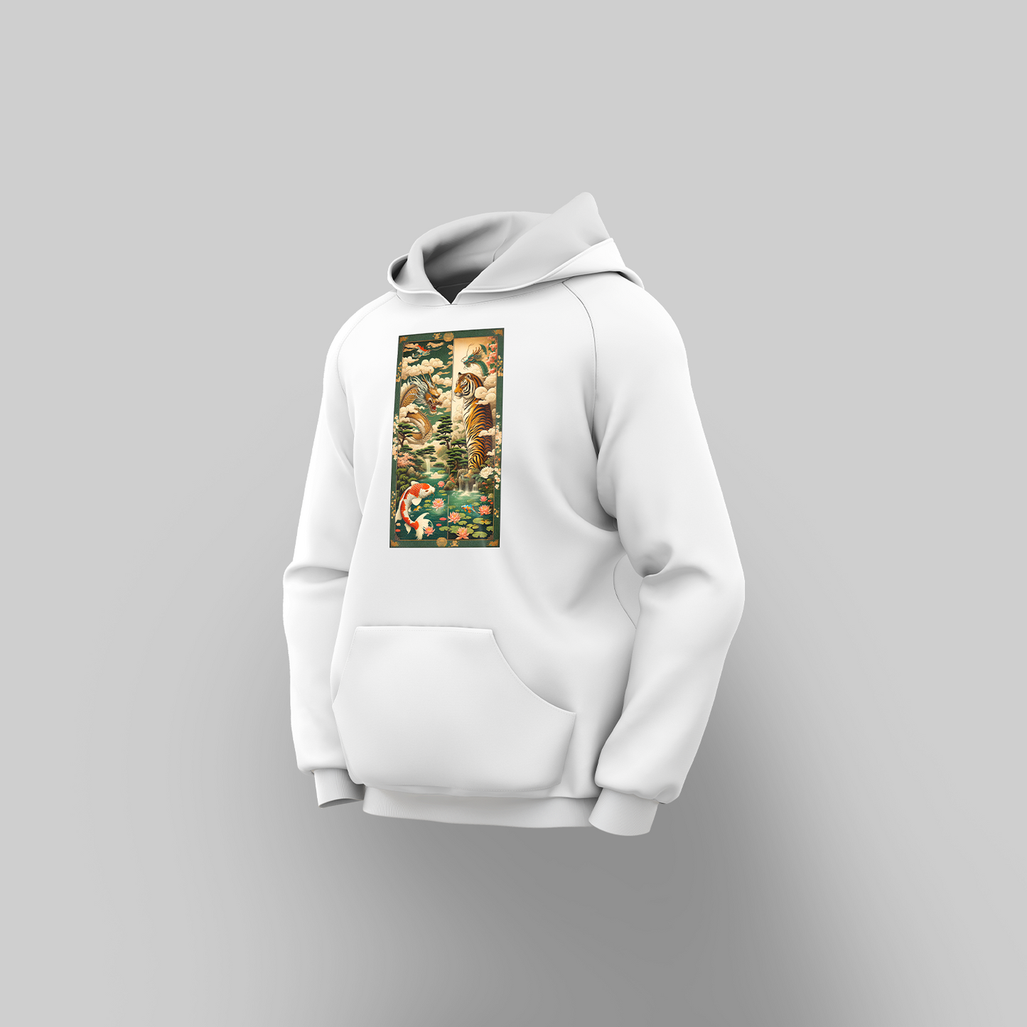 Dragon and Tiger White Hoodies